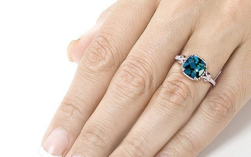 Blue Topaz and Diamond Engagement Ring